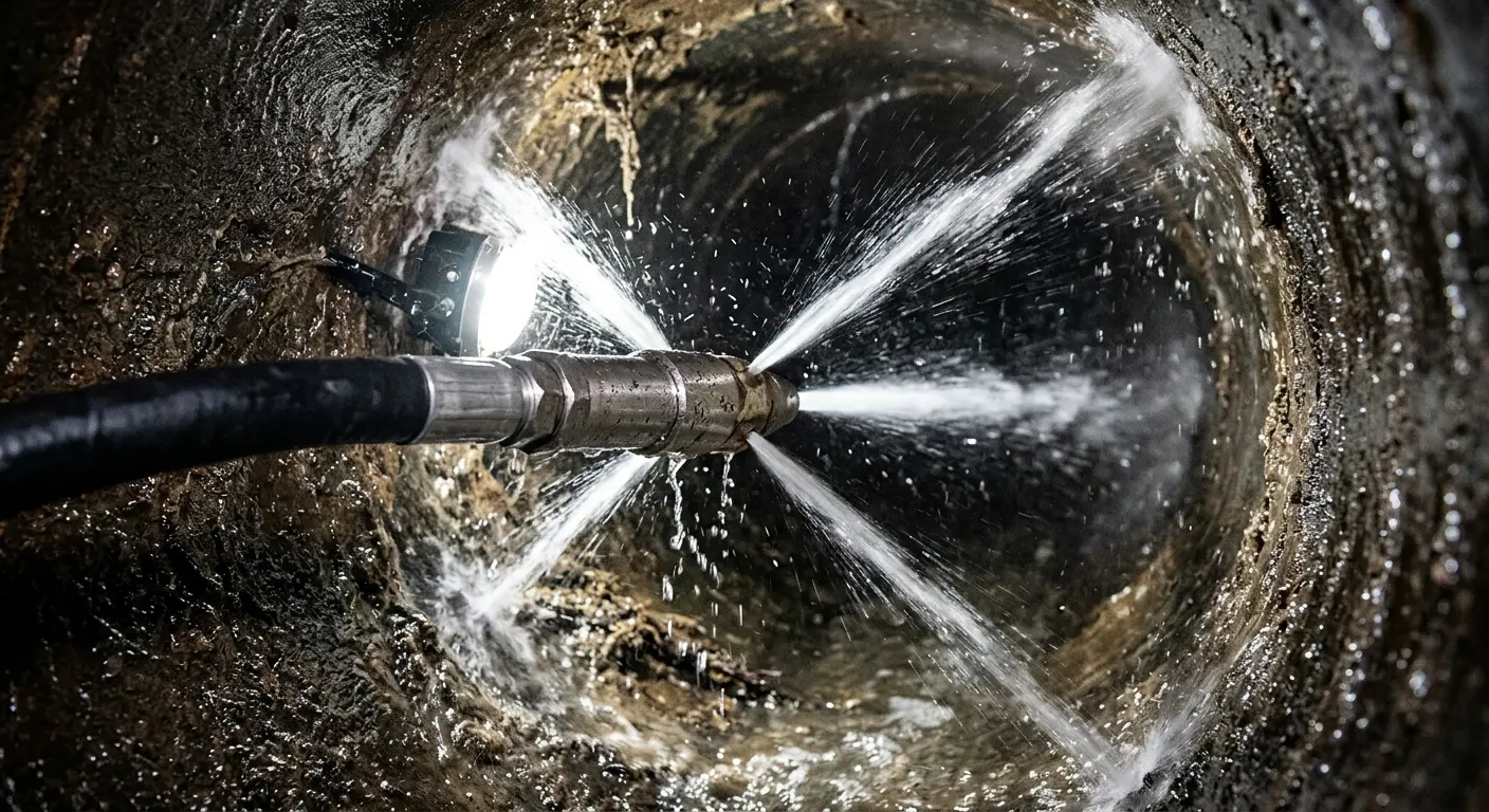 High-pressure hydro jetting nozzle cleaning sewer pipe for Sewer Cleanout in Bangor